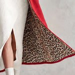 Retro-elegant Leopard Print Lining Red Ruffled Single-breasted Wool Blend Coat