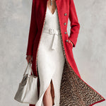 Retro-elegant Leopard Print Lining Red Ruffled Single-breasted Wool Blend Coat