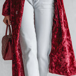 Stylish Loose-fitting Leopard-print Collar Red Velvet Coat