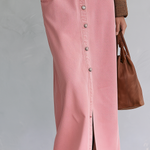 Casual Vintage Pink Button Front Long Shirt Dress