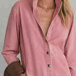 Casual Vintage Pink Button Front Long Shirt Dress