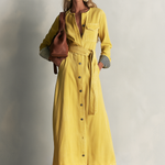 Modern Western Yellow Belted Button Front Denim Maxi Dress
