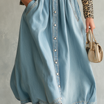 Glam Western Leopard Trim Denim Button Front Midi Dress