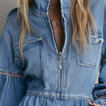 Retro Western Light Wash Ruffle Hem Denim Mini Dress