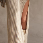Minimalist Oatmeal Ribbed Knit Slit Maxi Dress