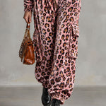Fashionable And Casual Pink Leopard Print Velvet Jumpsuit