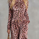 Fashionable And Casual Pink Leopard Print Velvet Jumpsuit