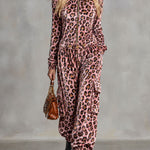 Fashionable And Casual Pink Leopard Print Velvet Jumpsuit