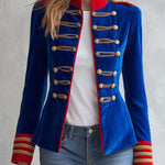 Vintage Military Royal Blue Velvet Gold Braided Frog Button Band Jacket