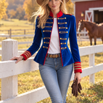 Vintage Military Royal Blue Velvet Gold Braided Frog Button Band Jacket