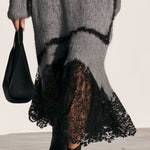 Loose-fitting V-neck Shimmering Lace Grey Mohair Knit Midi Dress