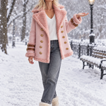 Vintage Blush Pink Faux Shearling Double-Breasted Gold Button Buckle Cuff Peacoat