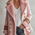 Vintage Blush Pink Faux Shearling Double-Breasted Gold Button Buckle Cuff Peacoat
