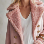 Vintage Blush Pink Faux Shearling Double-Breasted Gold Button Buckle Cuff Peacoat