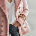 Vintage Blush Pink Faux Shearling Double-Breasted Gold Button Buckle Cuff Peacoat