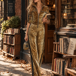 Chic Retro Tiger-Print Velvet Long-Sleeve Zip-Front Jumpsuit