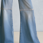 Retro Patchwork Pink Pocket High Waist Zip Fly Flare Jeans