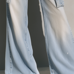 Relaxed Vintage Light Wash Frayed Waist Cargo Wide Leg Jeans