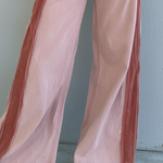 Vintage Military Pink High Waist Button Fly Fringe Hem Wide Leg Jeans