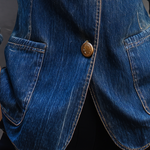 Vintage Chic Dark Wash Gold Button Tailored Denim Blazer