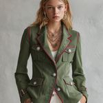 Olive Military Utility Blazer With Red Piping