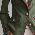 Olive Military Utility Blazer With Red Piping