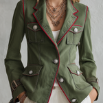 Olive Military Utility Blazer With Red Piping