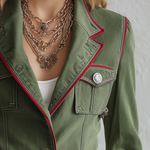 Olive Military Utility Blazer With Red Piping