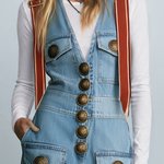 Retro Western Light Wash Button Front Fringe Hem Wide Leg Denim Overalls