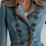 Military Denim Peplum Jacket With Faux Suede Jacket