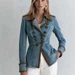 Military Denim Peplum Jacket With Faux Suede Jacket