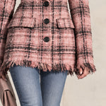 Retro-elegant Faux Fur Collar Pink Tassel Single-breasted Tweed Coat