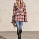 Retro-elegant Faux Fur Collar Pink Tassel Single-breasted Tweed Coat