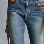 Women's High Rise Leopard Print Patchwork Flare Jeans