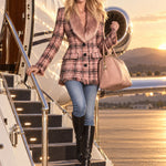 Retro-elegant Faux Fur Collar Pink Tassel Single-breasted Tweed Coat