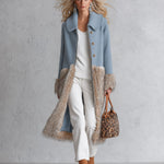 Urban Elegance Dusty Blue Wool-Blend Patchwork Faux Fur Coat