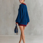 Oversized Contrast Trim Polo Collar Knit Mini Dress