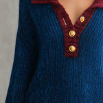 Oversized Contrast Trim Polo Collar Knit Mini Dress