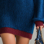 Oversized Contrast Trim Polo Collar Knit Mini Dress