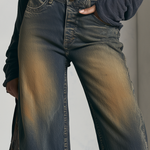 Retro Dirty Wash High Rise Wide Leg Baggy Cargo Flare Jeans