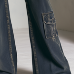 Retro Dirty Wash High Rise Wide Leg Baggy Cargo Flare Jeans