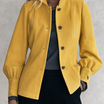 Classic Mustard Yellow Stand Collar Bishop Sleeve Tailored Button Front Jacket