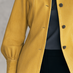 Classic Mustard Yellow Stand Collar Bishop Sleeve Tailored Button Front Jacket