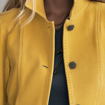 Classic Mustard Yellow Stand Collar Bishop Sleeve Tailored Button Front Jacket