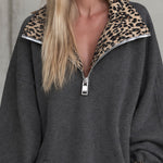 Retro Casual Brown Leopard Print Collared Ruffled Gray Cotton Mini Dress