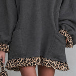 Retro Casual Brown Leopard Print Collared Ruffled Gray Cotton Mini Dress