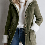 Casual And Warm Fleece-trimmed Faux Suede Duffle Coat