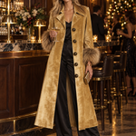 Urban Retro Boho Camel Velvet Faux Fur Cuff Button Front Maxi Coat