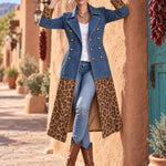 Retro Denim Patchwork Leopard Print Faux Suede Coat