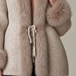 Gentle Retro Faux Fur Trim Light Khaki Knit Cardigan